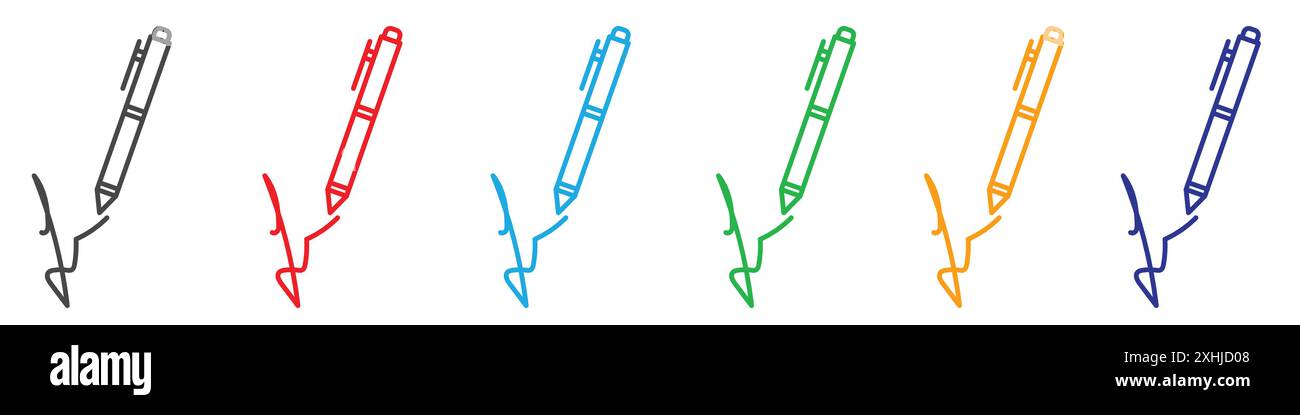 Signature Icon Black Line Art Vektor in schwarz-weiß Umrissset Collection Schild Stock Vektor