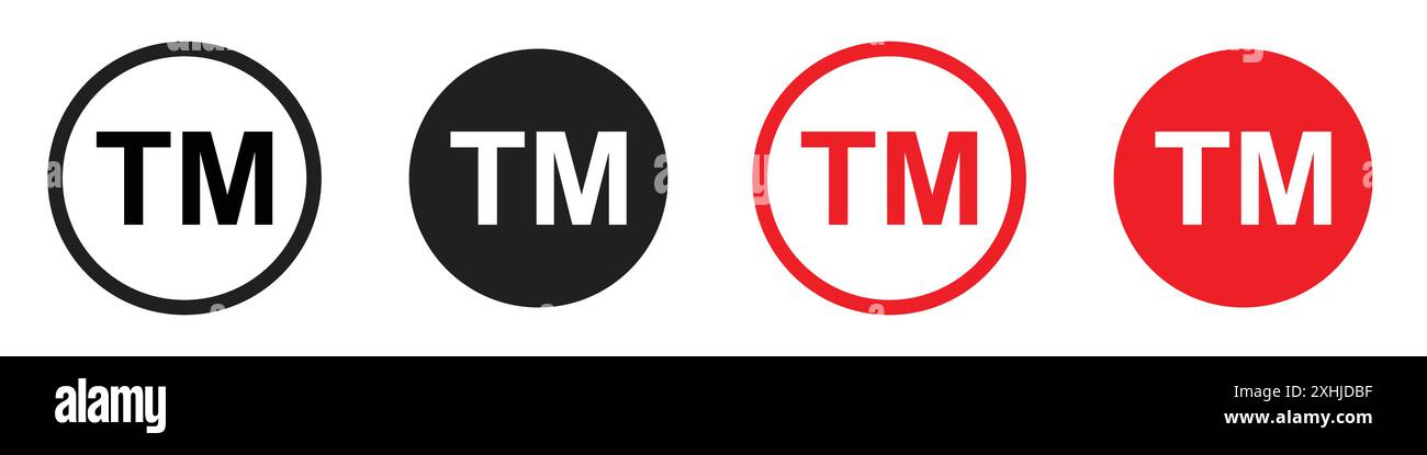 TM-Markensymbol Schwarzer Linien-Kunstvektor in schwarz-weißer Umrandung Set-Collection-Schild Stock Vektor