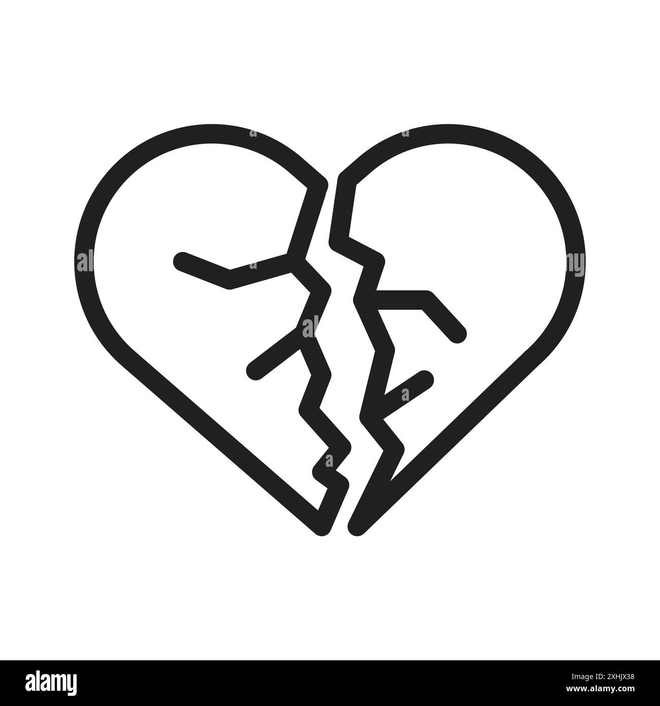 Broken Heart Icon Black Line Art Vektor in schwarz-weiß Umrisse Set Sammlung Zeichen Stock Vektor