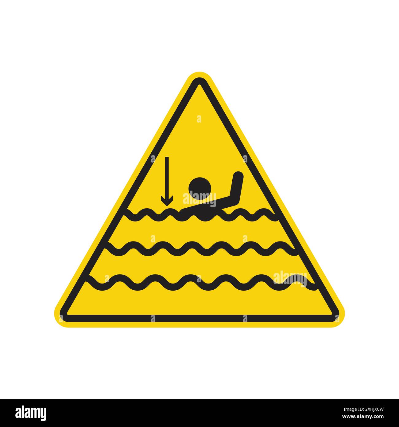 Tiefwasser-Warnschild Schwarze Linie Kunstvektor in schwarz-weiß Umrisse Set Collection Schild Stock Vektor