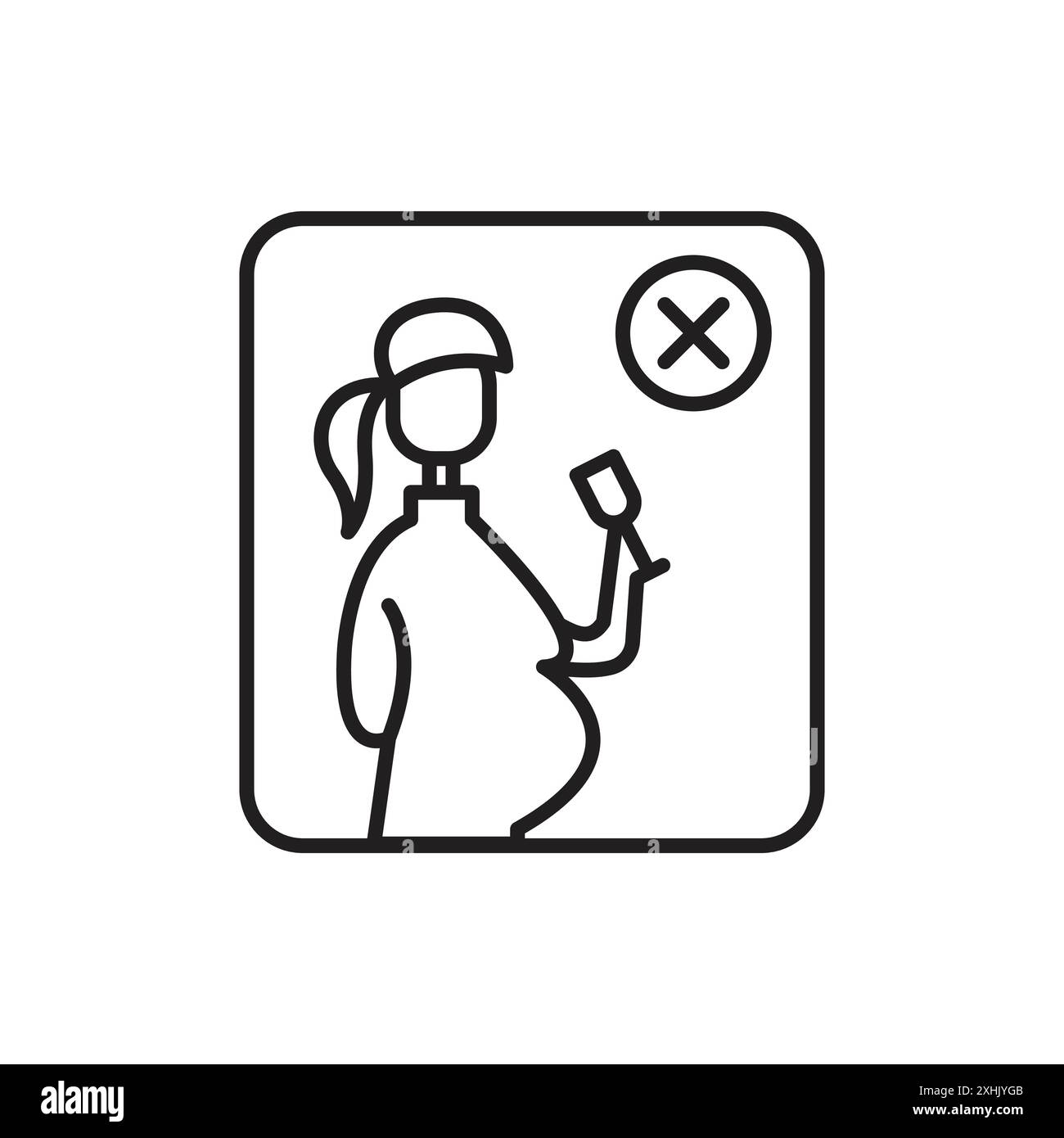 Kein Alkohol während der Schwangerschaft Zeichen Schwarze Linie Art Vektor in schwarz-weiß Umriss Set Sammlung Zeichen Stock Vektor