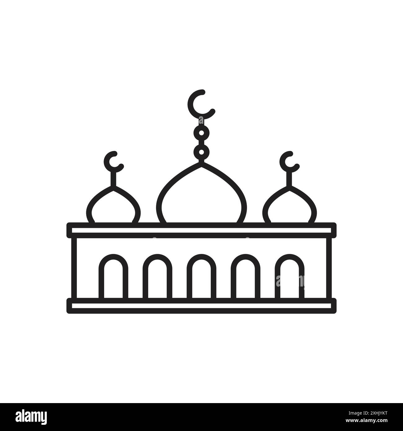 Moschee Icon Schwarze Linie Art Vektor in schwarz-weiß Umrisse Set Sammlung Zeichen Stock Vektor