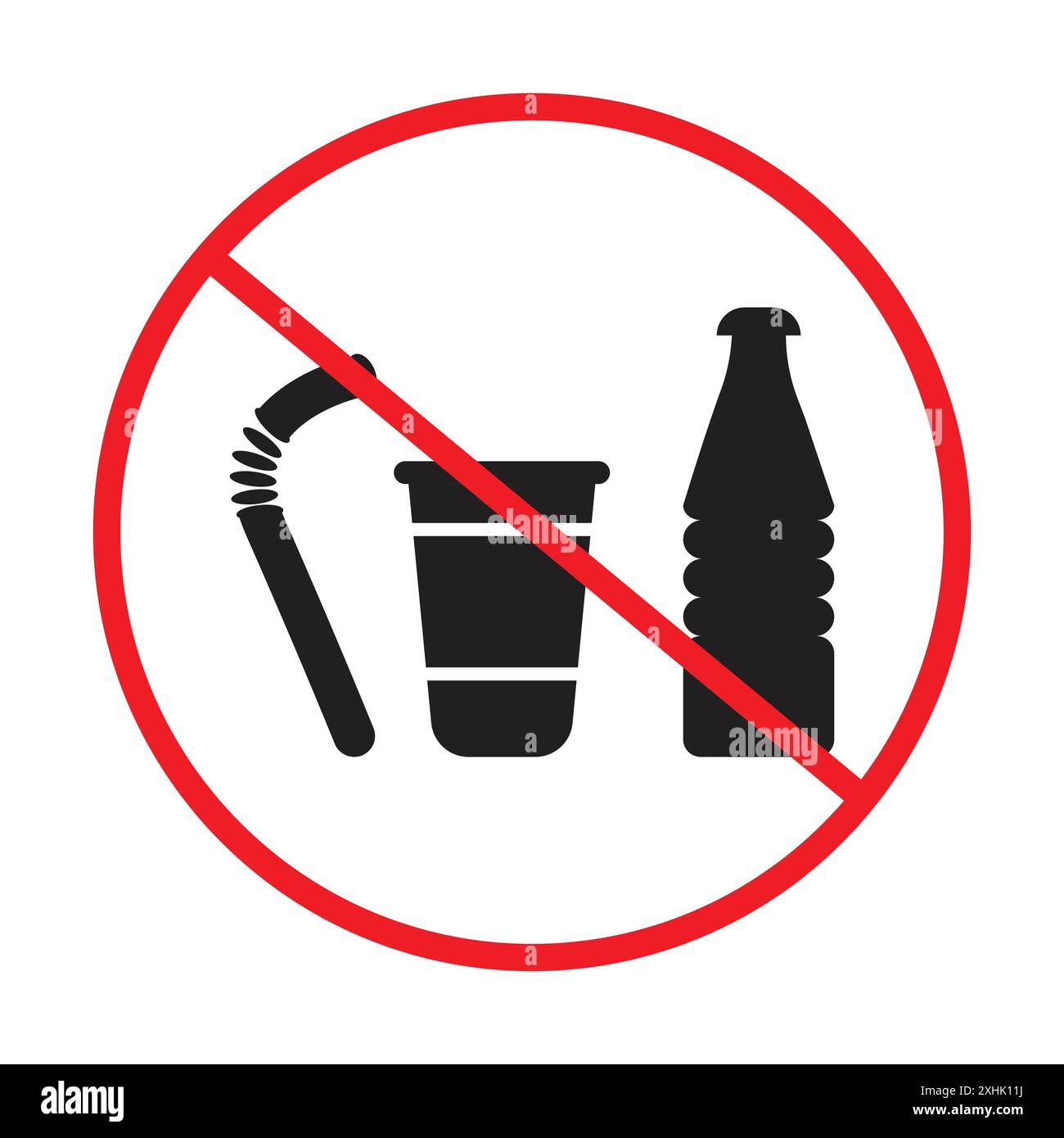 Kein Plastikschild Schwarze Linie Kunstvektor in schwarz-weiß Umrisse Set Sammlungsschild Stock Vektor