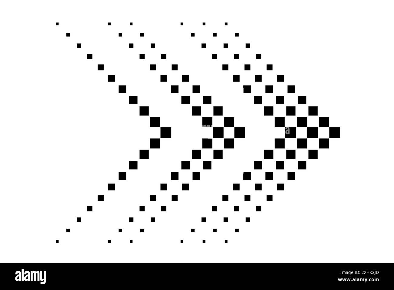 Abstrakte Pixelpfeile. Kariertes Pfeildesign. Schwarzweißes Muster. Vektorabbildung. Stock Vektor