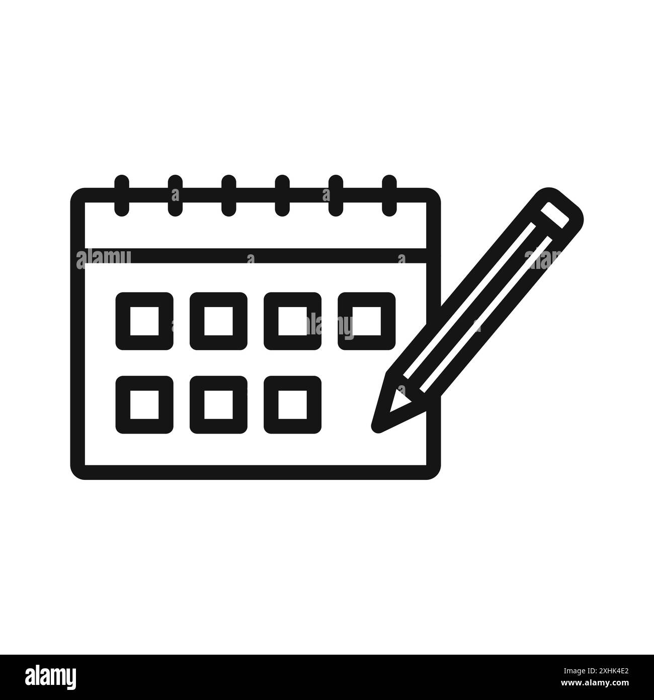Kalender Stift Symbol Schwarzer Linie Art Vektor in schwarz-weiß Umrisse Set Sammlung Zeichen Stock Vektor