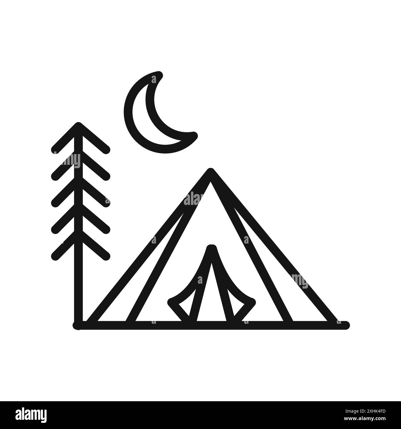 Camping Icon Black Line Art Vektor in schwarz-weiß Umrisse Set Collection Schild Stock Vektor