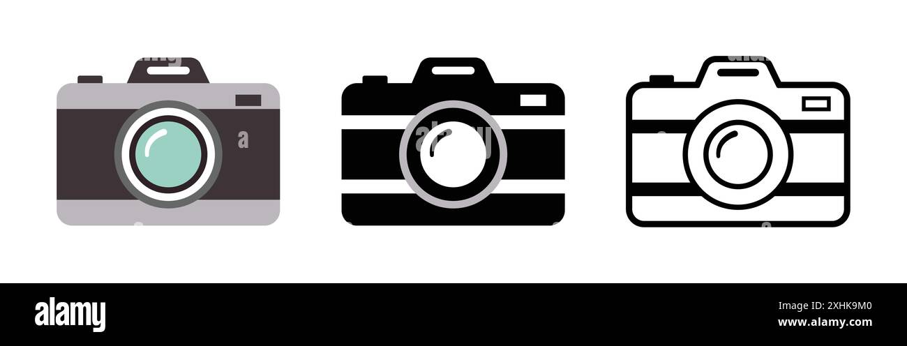 Set des Kamerasymbols. Fotokamera in flachem Design. Vektorabbildung. Fotokamera mit abgerundetem quadratischem Symbol in einem anderen Stil. Stock Vektor