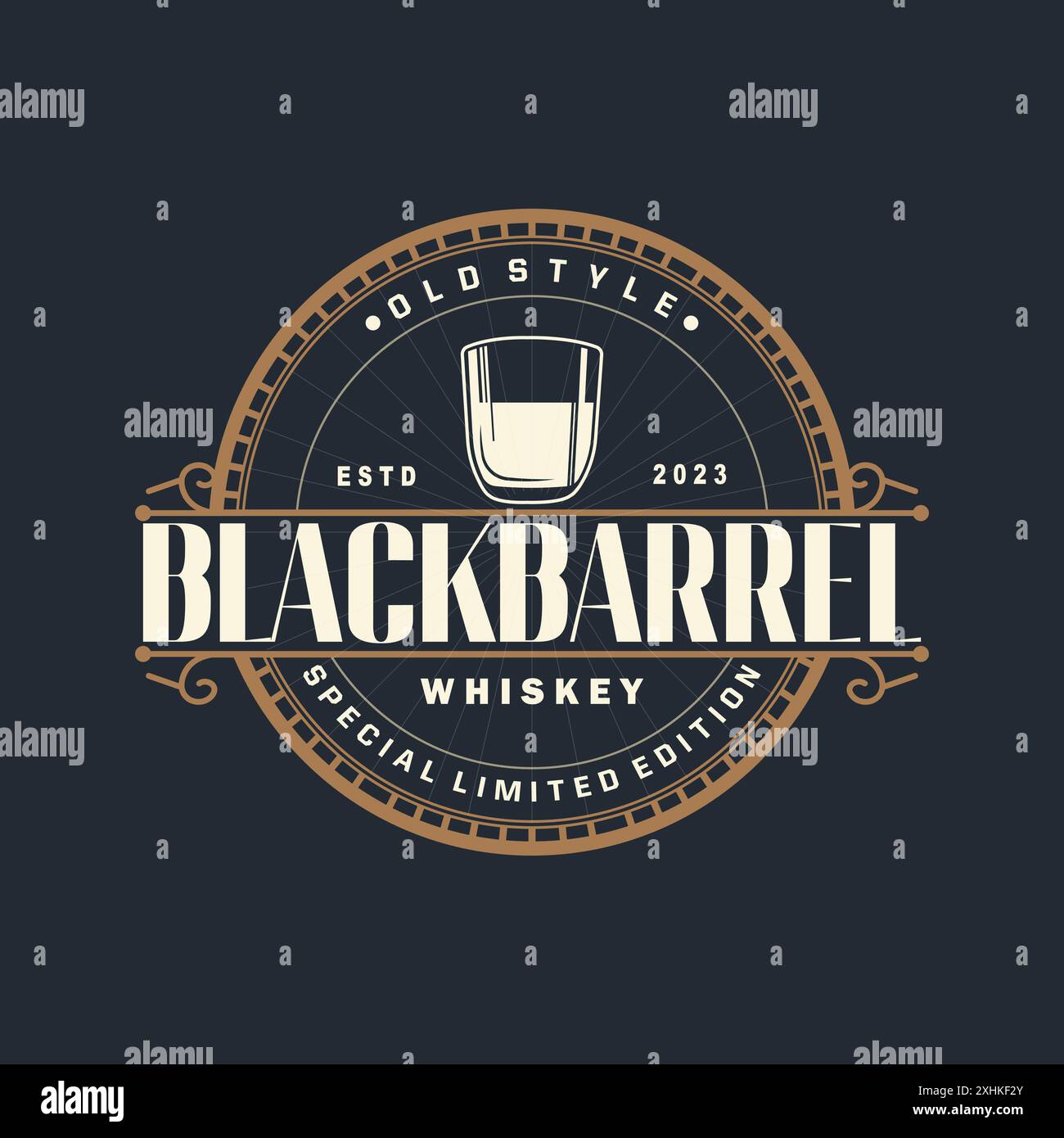 Whiskey-Logo, Getränk-Label-Design Mit Old Retro Vintage Ornament Illustration Premium-Vorlage Stock Vektor