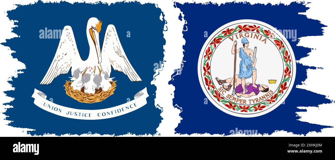 Virginia und Louisiana staaten Grunge Pinsel Flags Verbindung, Vektor Stock Vektor