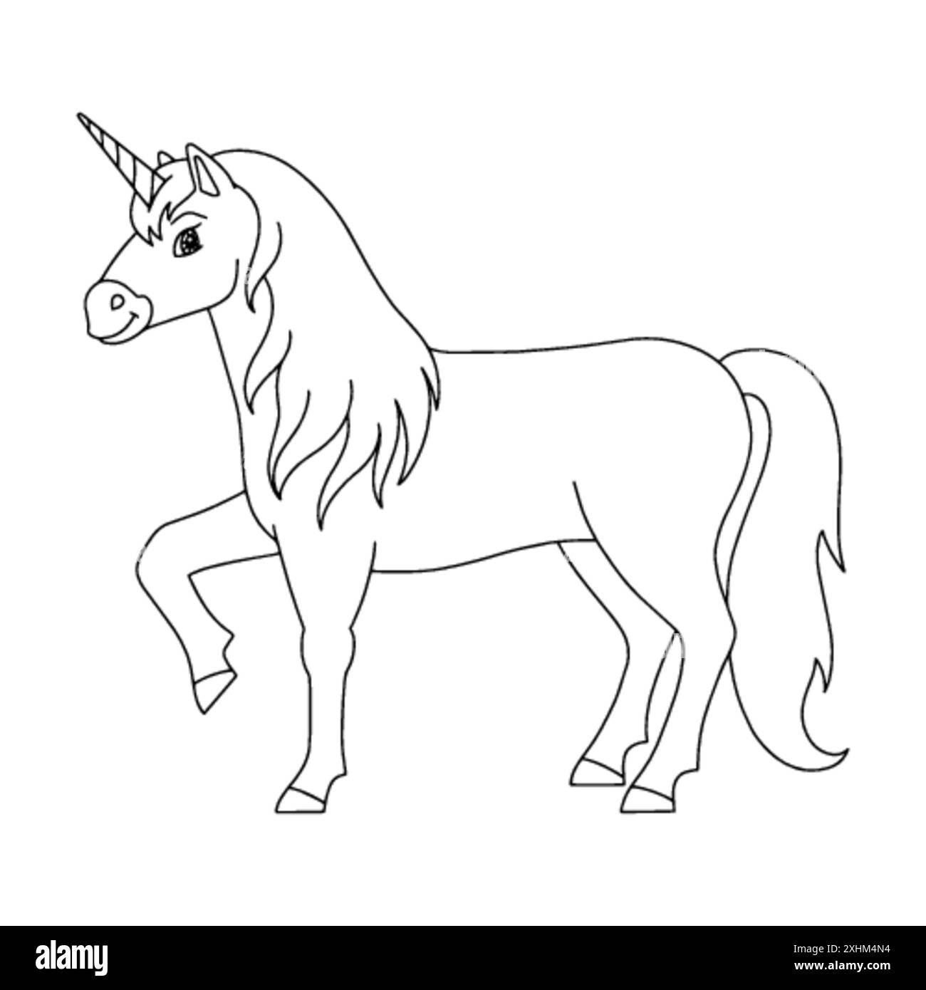 Niedliches Einhorn. Magisches Feenpferd. Malbuch Seite für Kinder. Cartoon-Stil. Vektordarstellung auf weißem Hintergrund isoliert. Stock Vektor