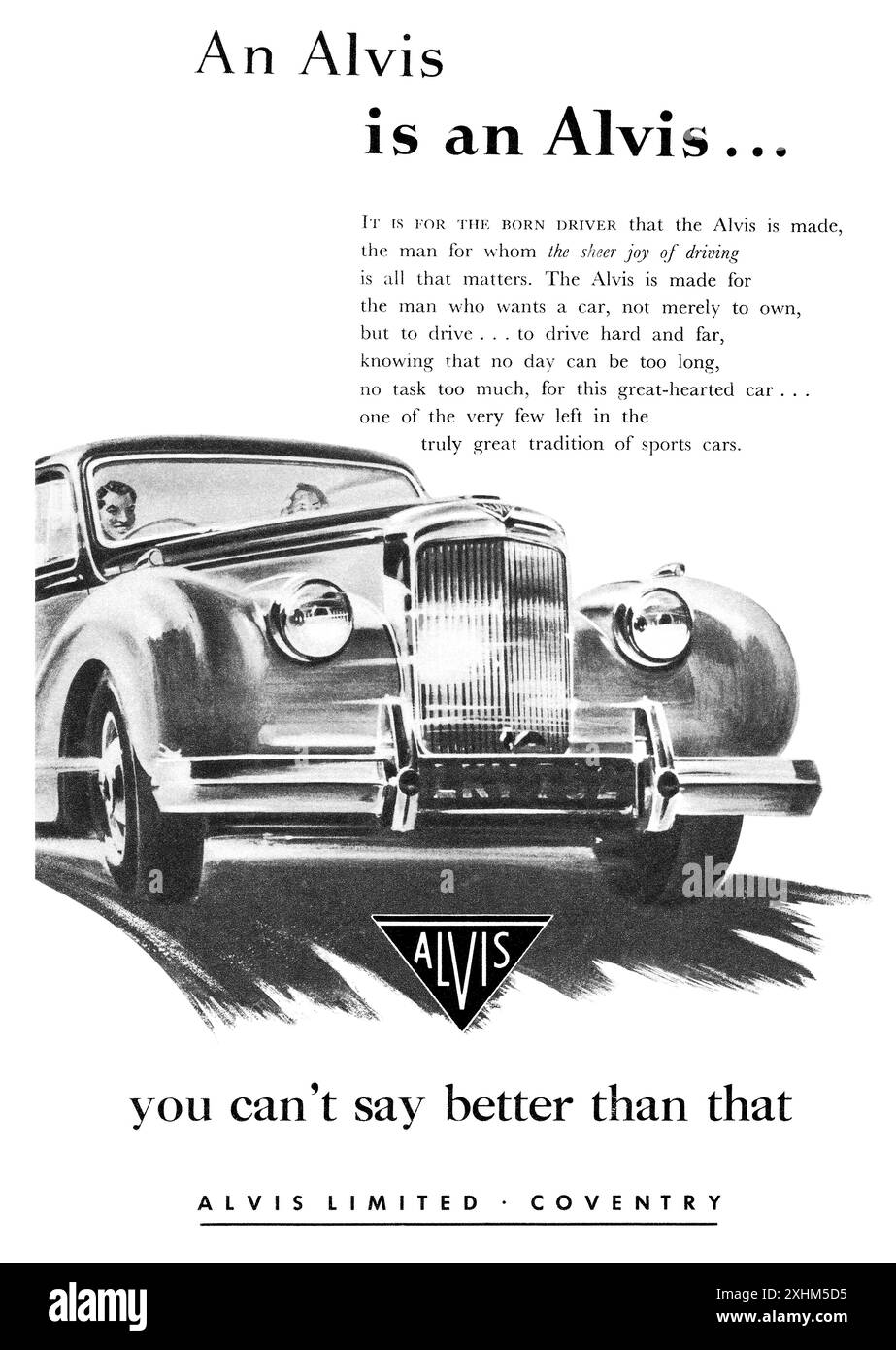 1953 britische Werbung für Alvis-Autos. Stockfoto