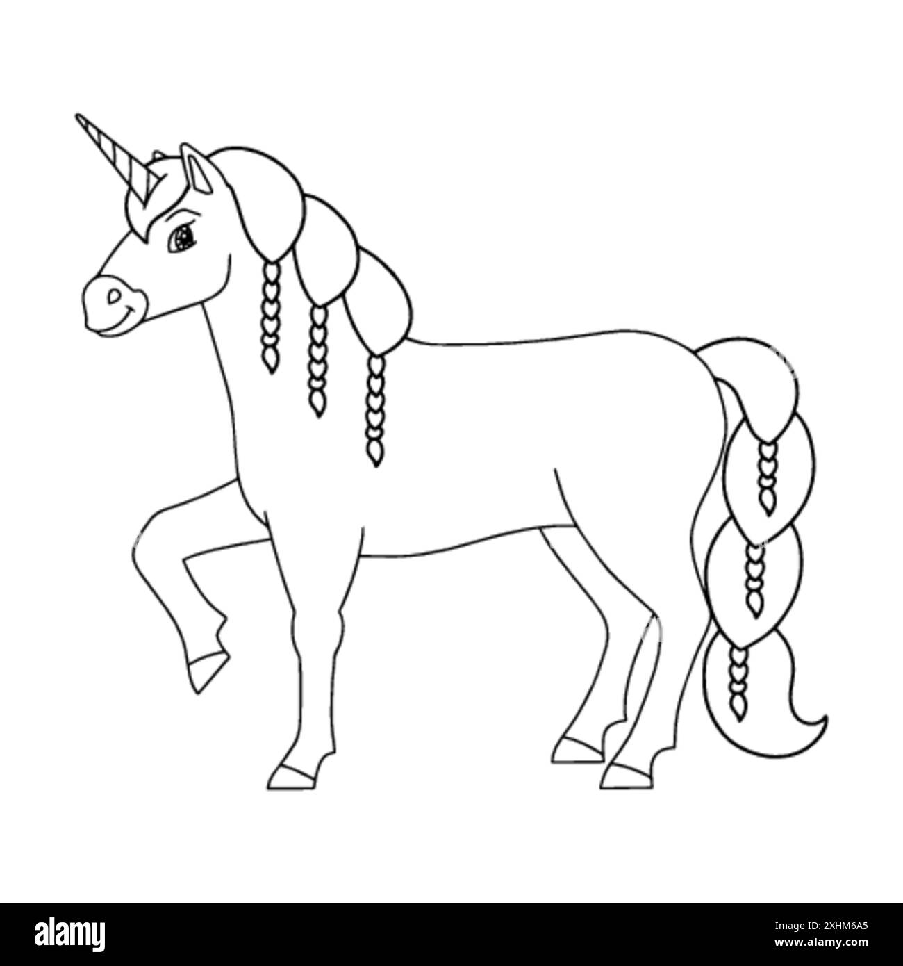 Niedliches Einhorn. Magisches Feenpferd. Malbuch Seite für Kinder. Cartoon-Stil. Vektordarstellung auf weißem Hintergrund isoliert. Stock Vektor