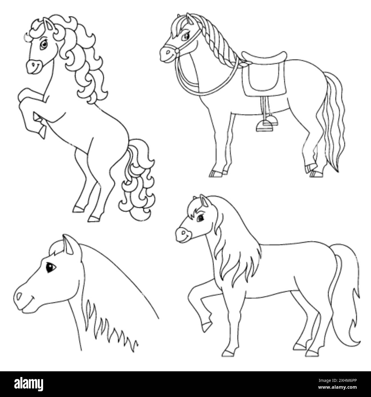 Niedliches Pferd. Nutztier. Malbuch Seite für Kinder. Cartoon-Stil. Vektordarstellung auf weißem Hintergrund isoliert. Stock Vektor