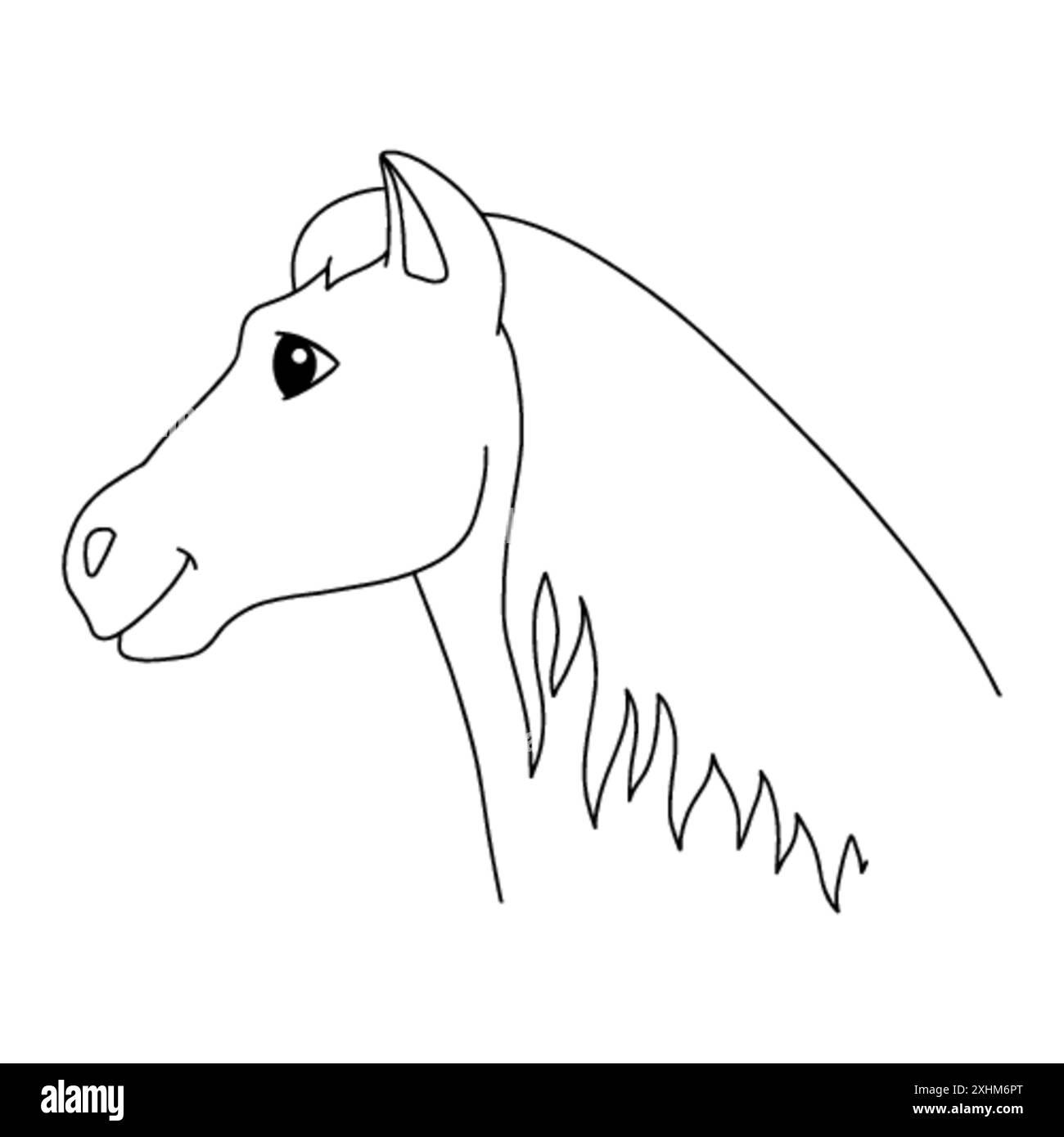 Niedlicher Pferdekopf. Nutztier. Malbuch-Seite für Kinder. Zeichentrickstil. Vektorillustration isoliert auf weißem Hintergrund. Stock Vektor