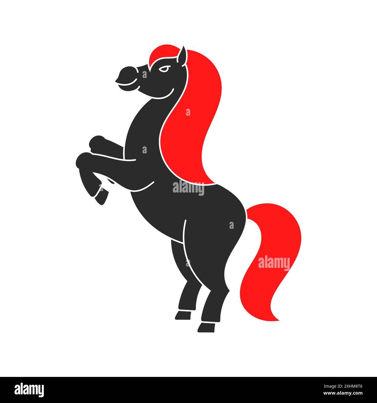 Farbige Silhouette. Pferd aufgezogen. Das Nutztier steht auf seinen Hinterbeinen. Zeichentrickstil. Einfache Illustration des flachen Vektors. Stock Vektor