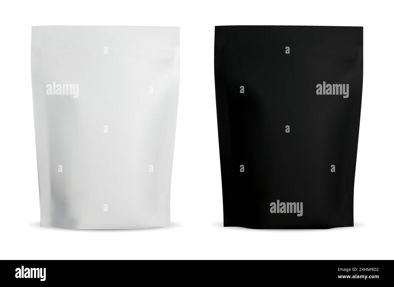 Modell der Kaffeetasche mit Reißverschluss. Design mit Proteinbeutel aus Kunststoff. Lebensmittel-Snack-Papier-Paket-Vektorvorlage für Supermarktwaren. Einfarbige Kissenpackung Stock Vektor