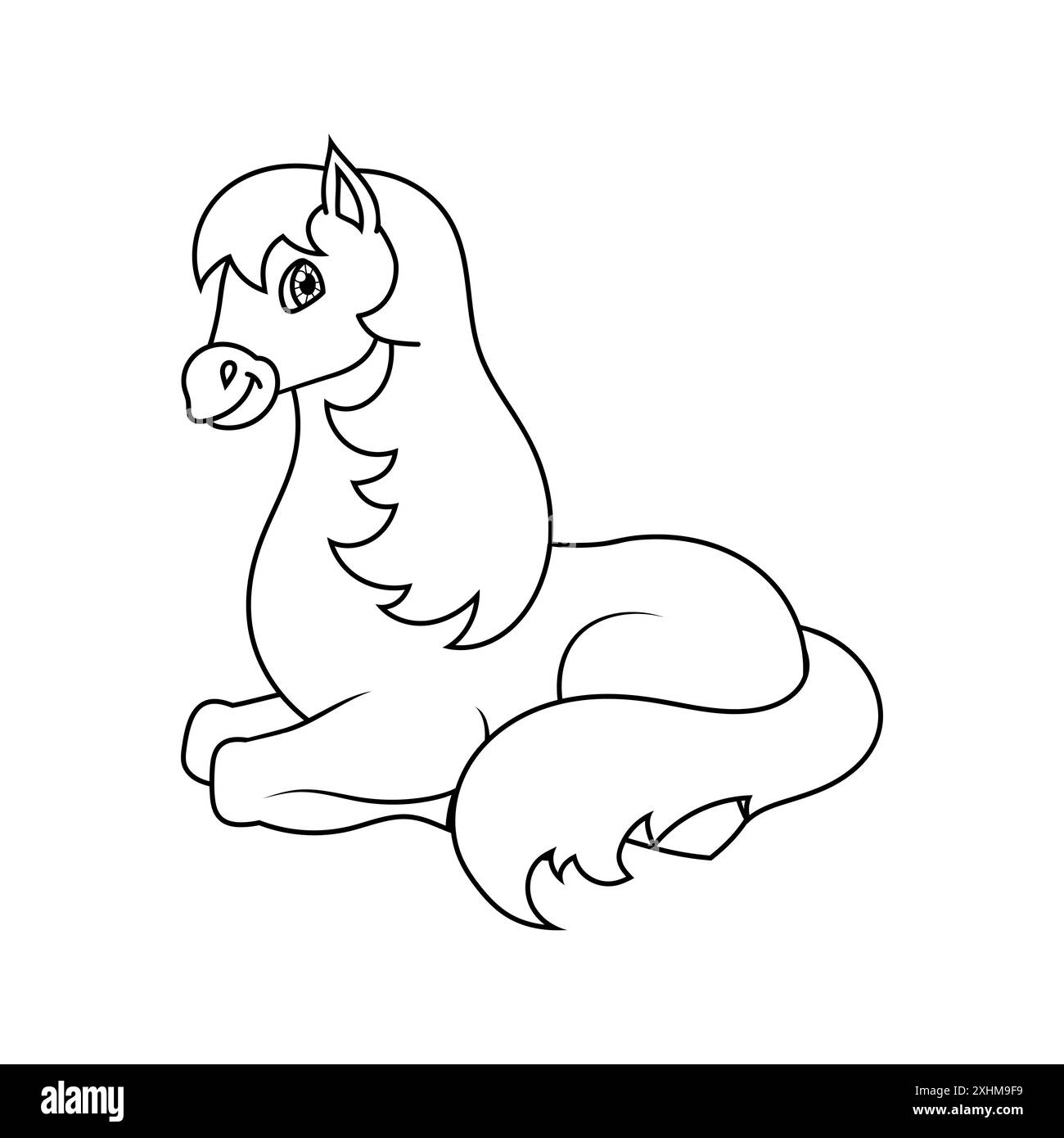 Niedliches Pferd. Nutztier. Malbuch Seite für Kinder. Cartoon-Stil. Vektordarstellung auf weißem Hintergrund isoliert. Stock Vektor