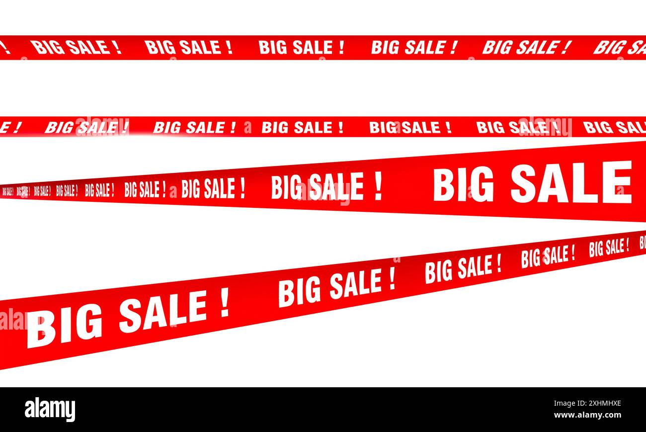 Rotes Banner mit sich wiederholendem „Big Sale“-Text, transparenter Hintergrund 3D Stockfoto