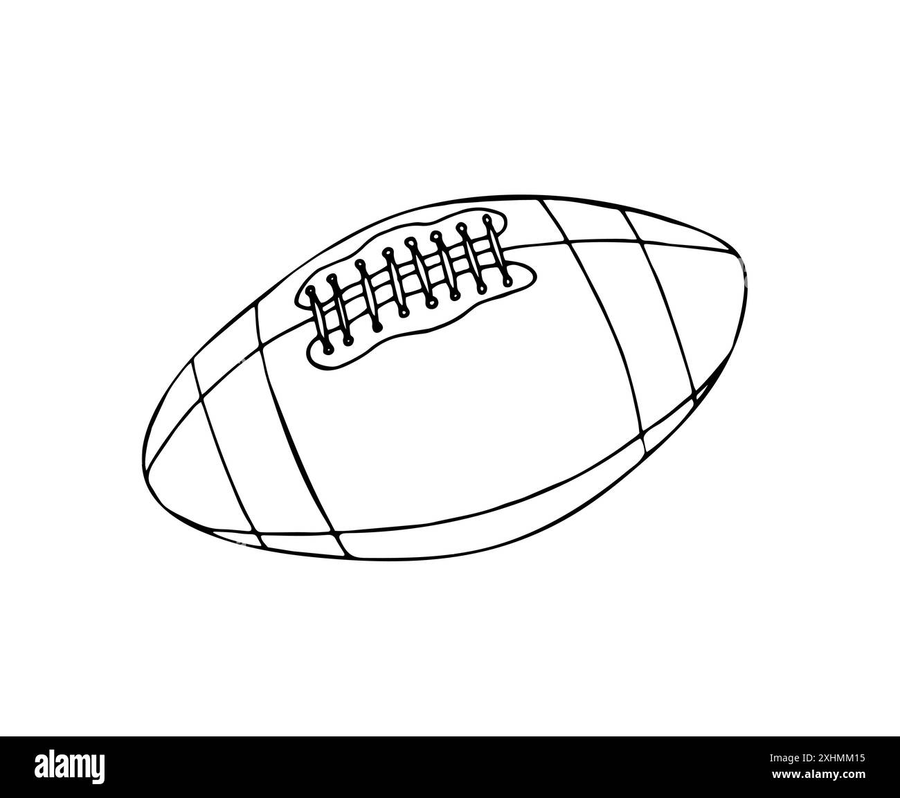 American Football Ball. Handgezeichneter Rugbyball auf weißem Hintergrund. Einfaches Symbol für Rugby-Ball aus Leder Stock Vektor