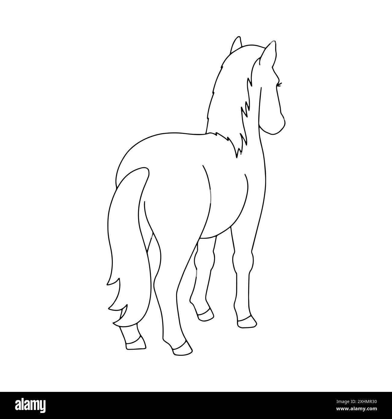 Niedliches Pferd. Nutztier. Malbuch Seite für Kinder. Cartoon-Stil. Vektordarstellung auf weißem Hintergrund isoliert. Stock Vektor