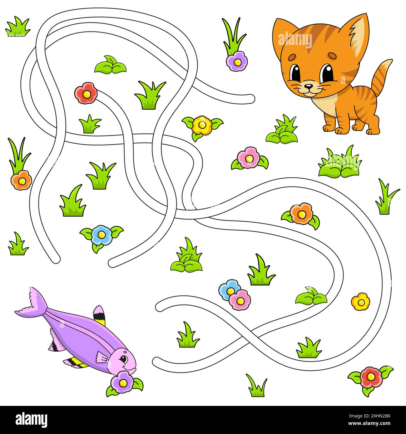 Lustiges Labyrinth für Kinder. Puzzle für Kinder. Zeichentrickfigur. Labyrinthkonundrum. Abbildung des Farbvektors. Finden Sie den richtigen Weg. Stock Vektor