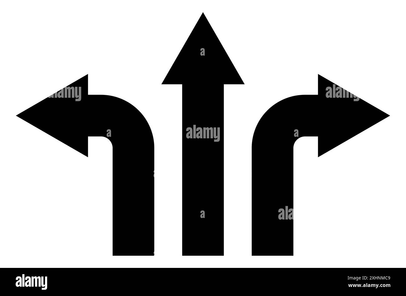 Symbolsatz für Pfeilform – Pfeil nach links, rechts und gerade nach vorne, Schwarzweiß-Abbildung Stock Vektor