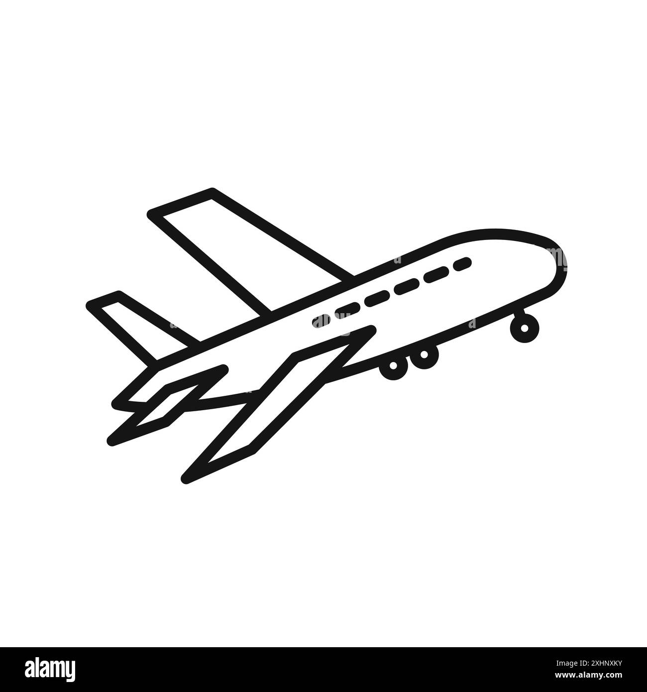 Flugzeugsymbol Schwarze Linie Kunstvektor in schwarz-weiß Umrisse Set Sammlung Zeichen Stock Vektor