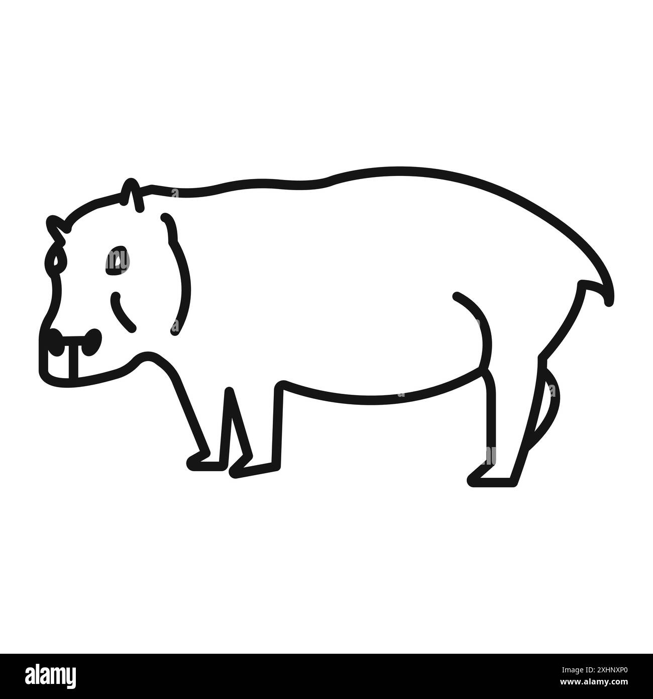 Hippopotamus- oder Hippo-Ikone Schwarze Linie Kunstvektor in Schwarz-weiß-Umriss Set Collection-Schild Stock Vektor