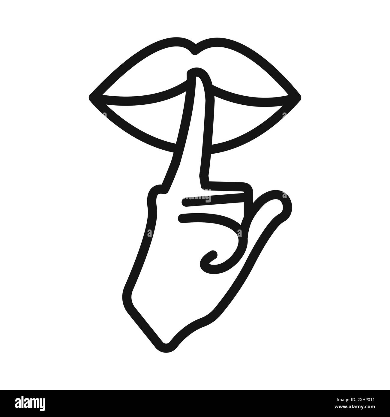 Bitte tun Sie ganz pssst Symbol Black Line Art Vektor in schwarz-weiß Umrisse Set Collection Zeichen Stock Vektor