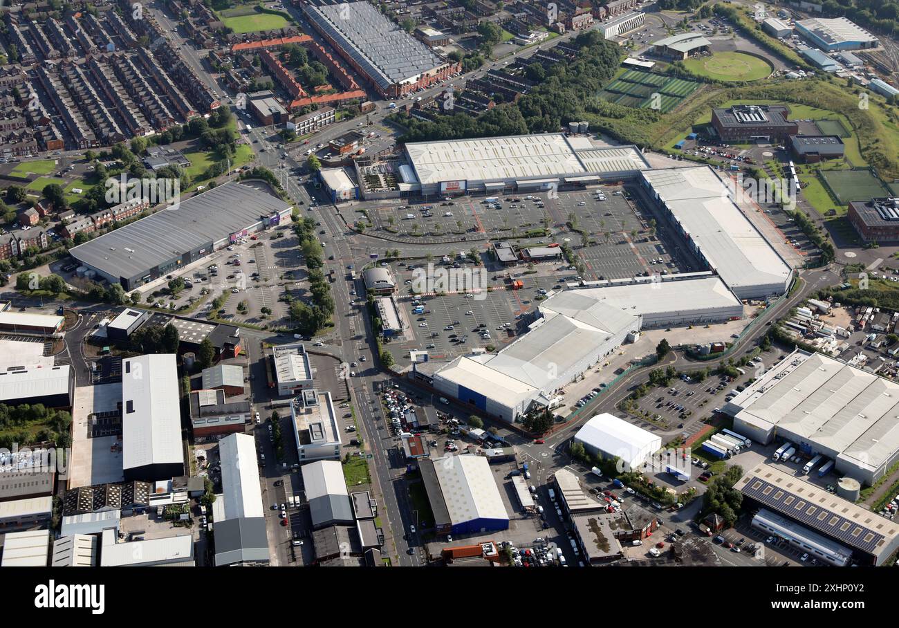 Luftaufnahme des Manchester Fort Shopping Park in Cheetham Hill, Manchester Stockfoto