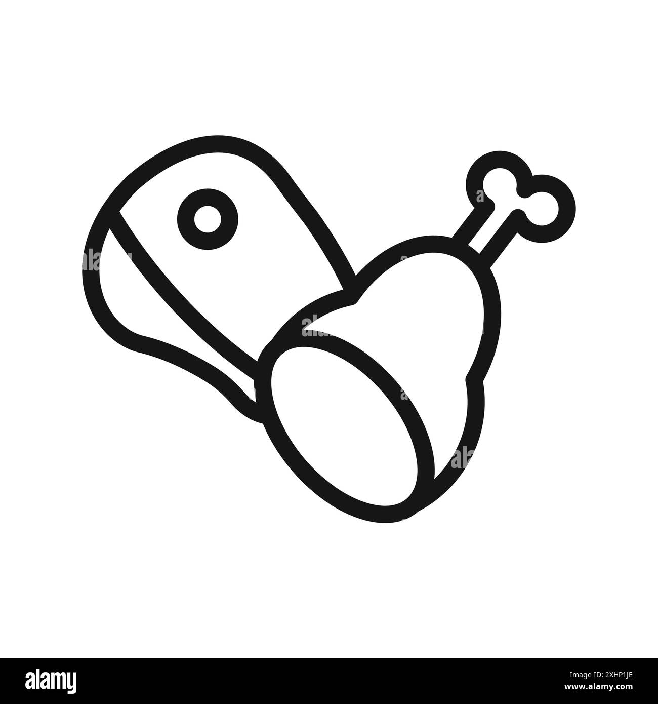 Meat Icon Black Line Art Vektor in schwarz-weiß Umriss Set Sammlung Zeichen Stock Vektor