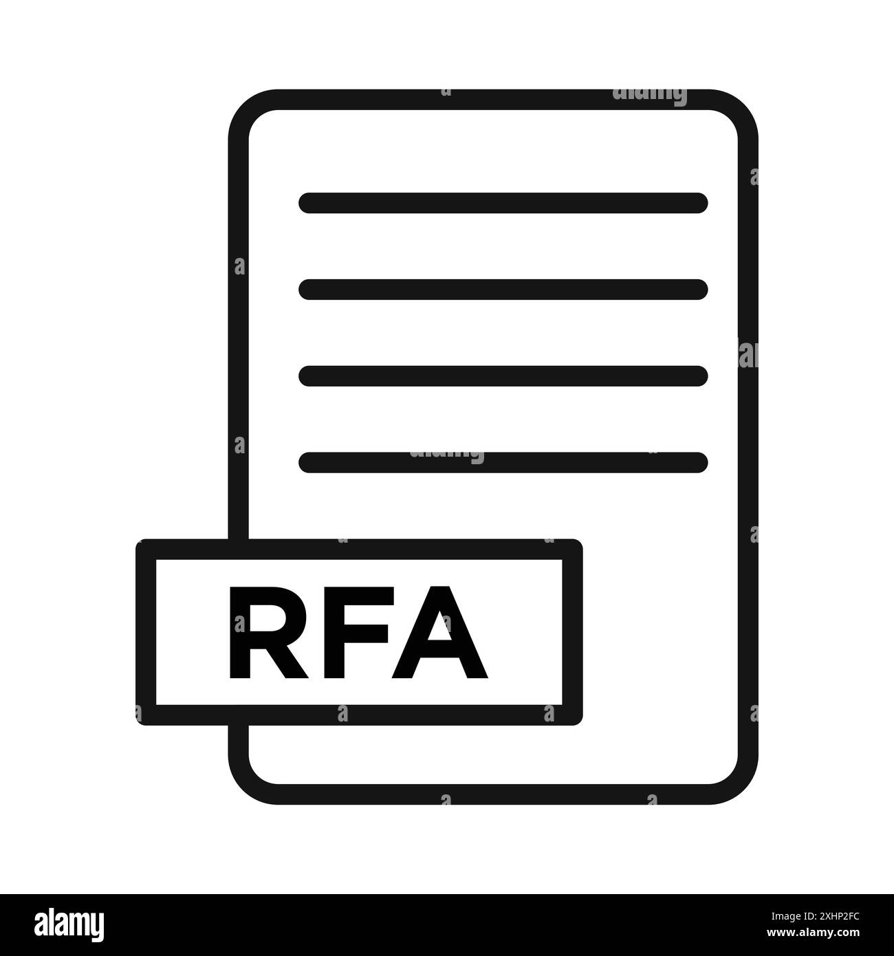 RFA-Dateisymbol Schwarzer Strichvektor in schwarz-weißer Umrandung Set Collection Sign Stock Vektor