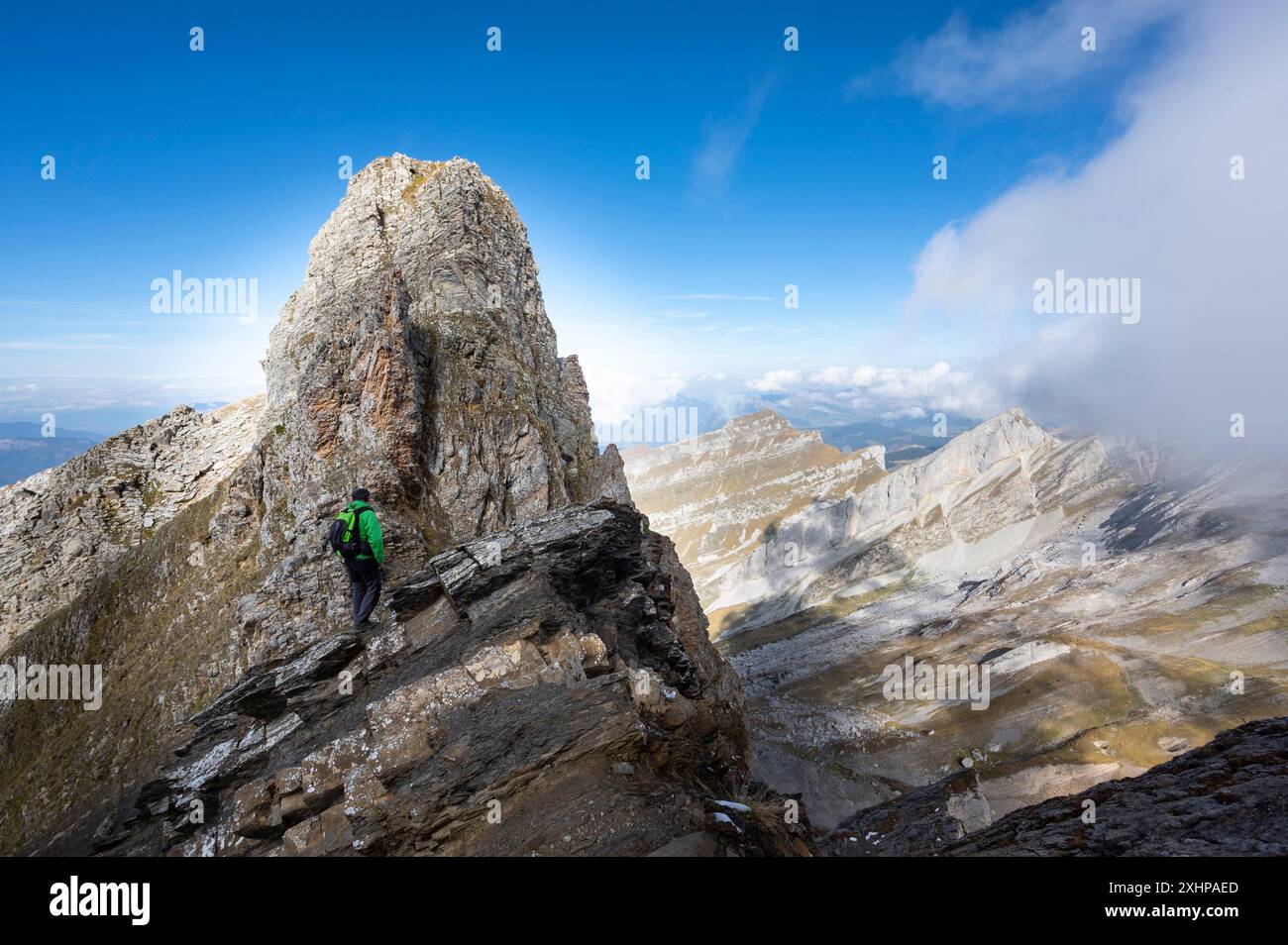 Frankreich, Haute Savoie, Aravis-Massiv, Manigod, Wanderung nach Etale (2483m km), Wanderung am Pass unter dem Gipfel Stockfoto