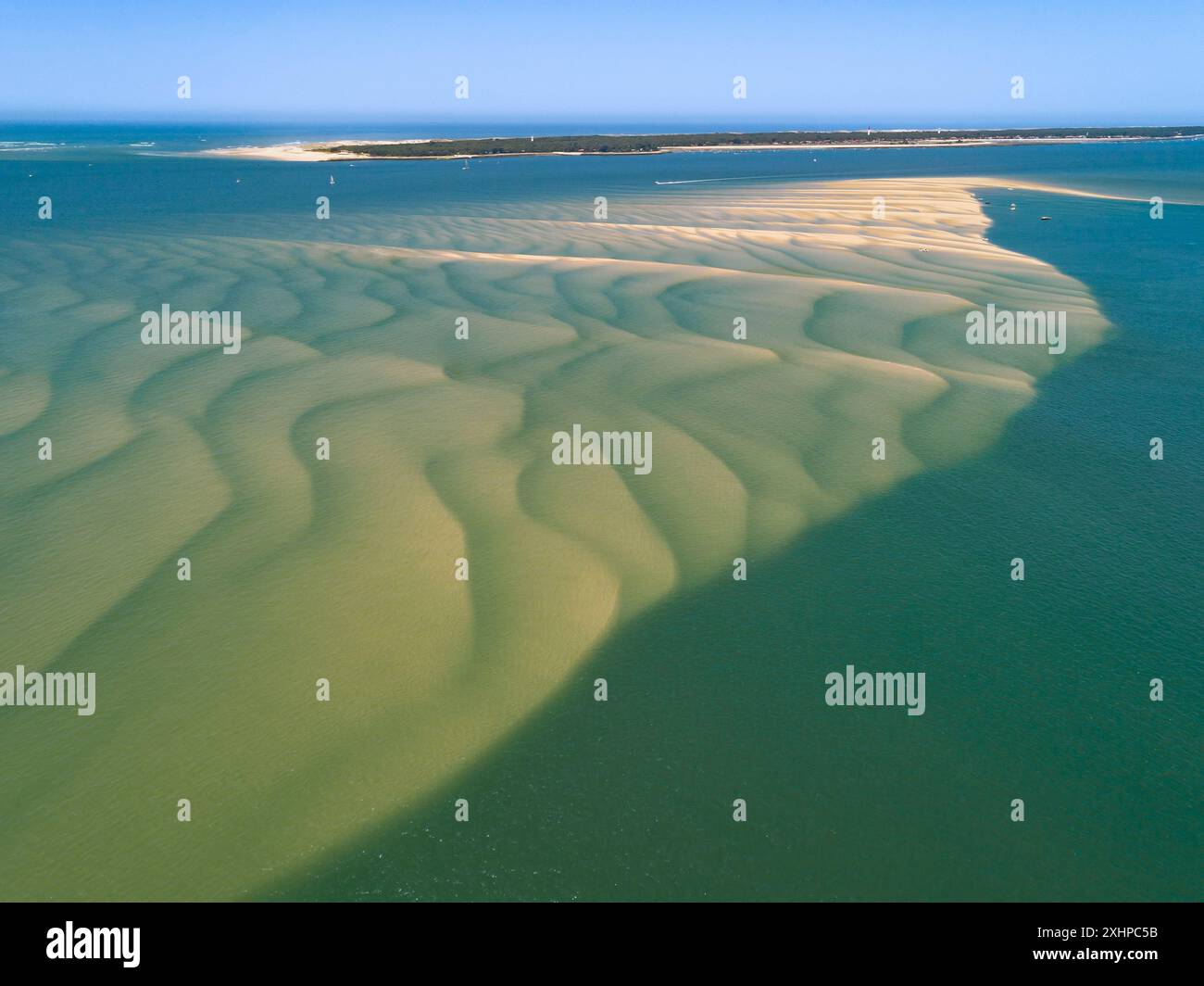Frankreich, Gironde, Bassin d'Arcachon, Sandbank (Luftaufnahme) Stockfoto