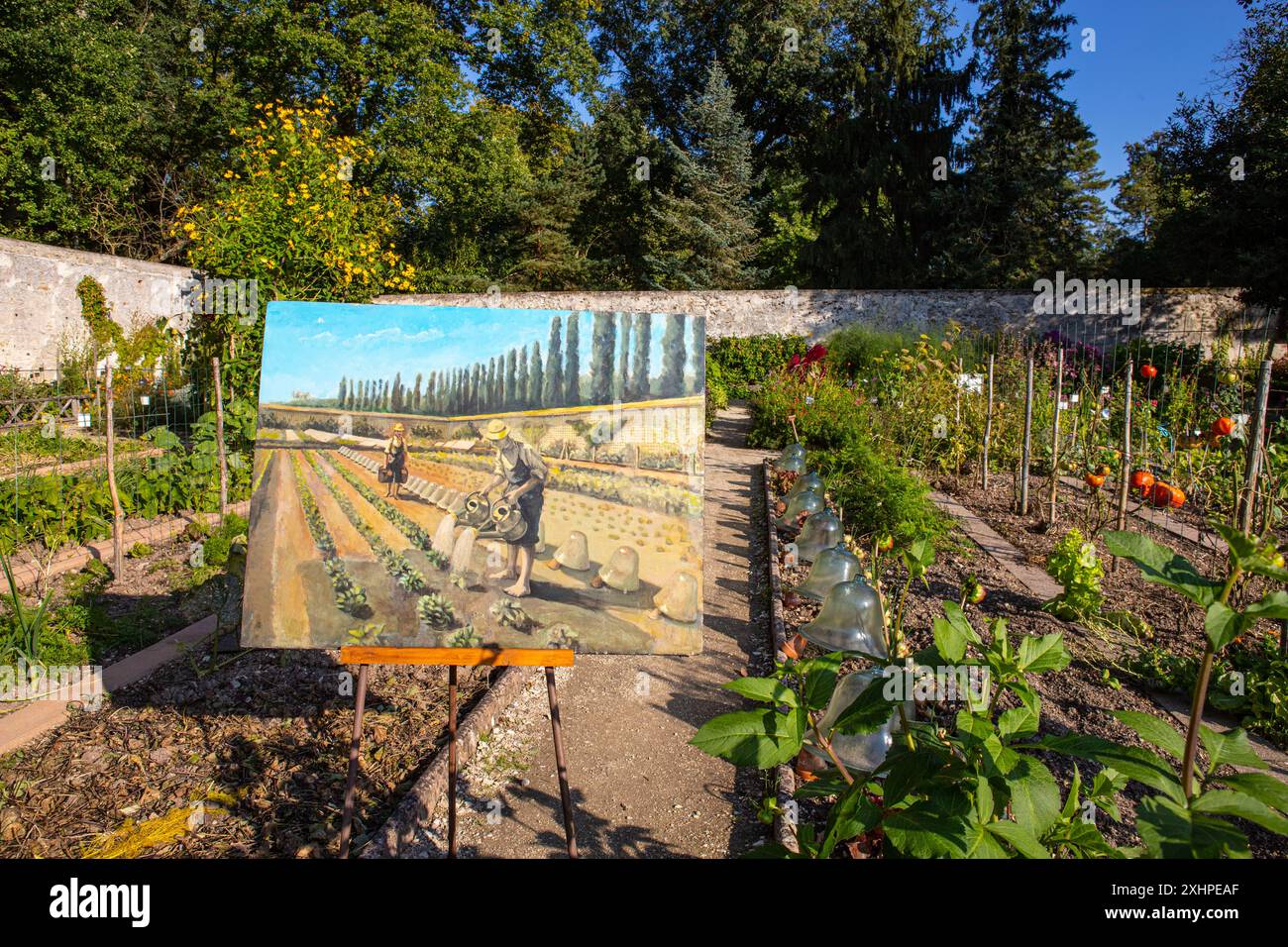 Frankreich, Essonne, Yerres, Propriete Caillebotte, Gemüsegarten Caillebotte, Das berühmte Gemälde „die Gärtner“ von Gustave Caillebotte Stockfoto