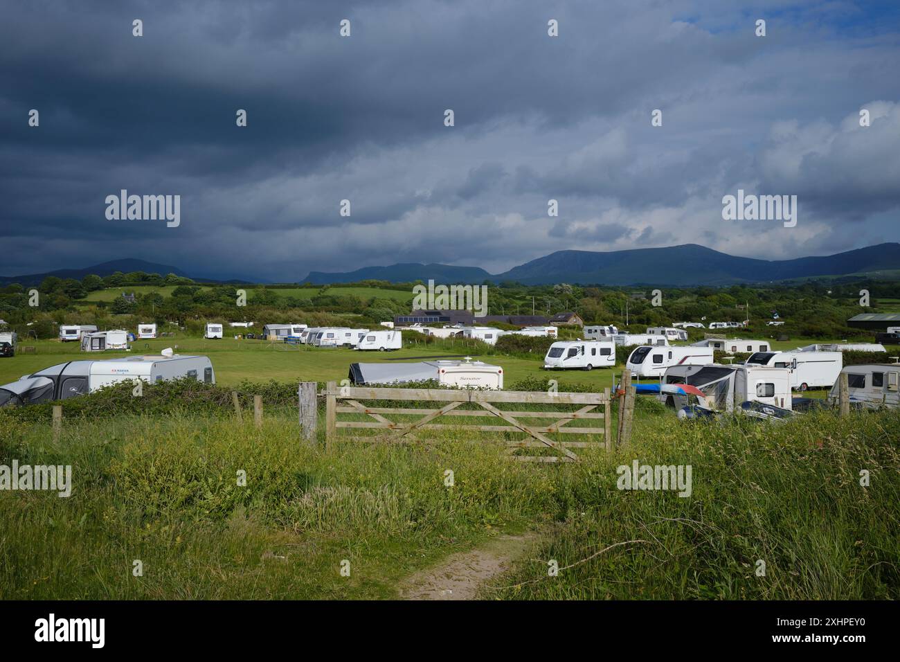 Caravan und Campingplatz im ländlichen Wales Stockfoto