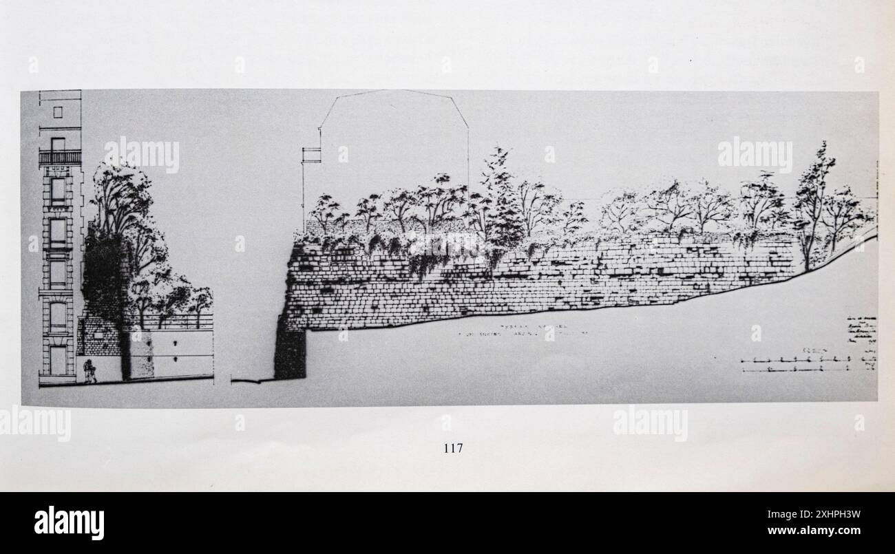 Frankreich, Paris, Druck der Umzäunungsmauer von Philippe Auguste im 19. Jahrhundert Stockfoto