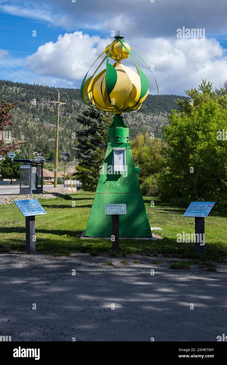 Skulptur einer Wild Wind Onion im Lions Memorial Park in Merritt, British Columbia, Kanada Stockfoto