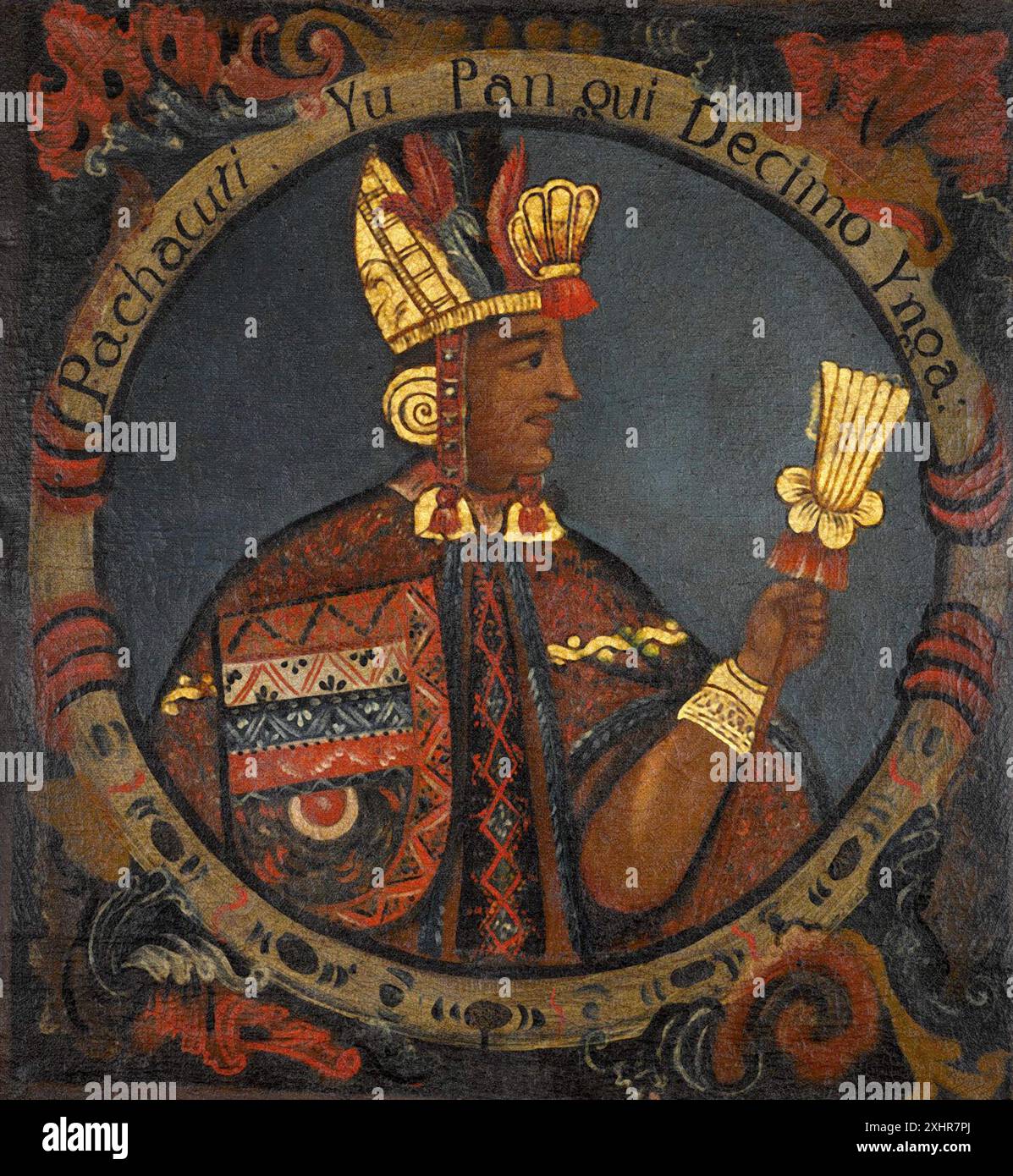 Pachacuti. Porträt des neunten Sapa Inca des Häuptlings von Cusco, Pachacuti Inca Yupanqui (1418-1471), auch Pachacútec genannt, anonymer Künstler, Gemälde, Öl auf Leinwand, c. 1750-1800 Stockfoto