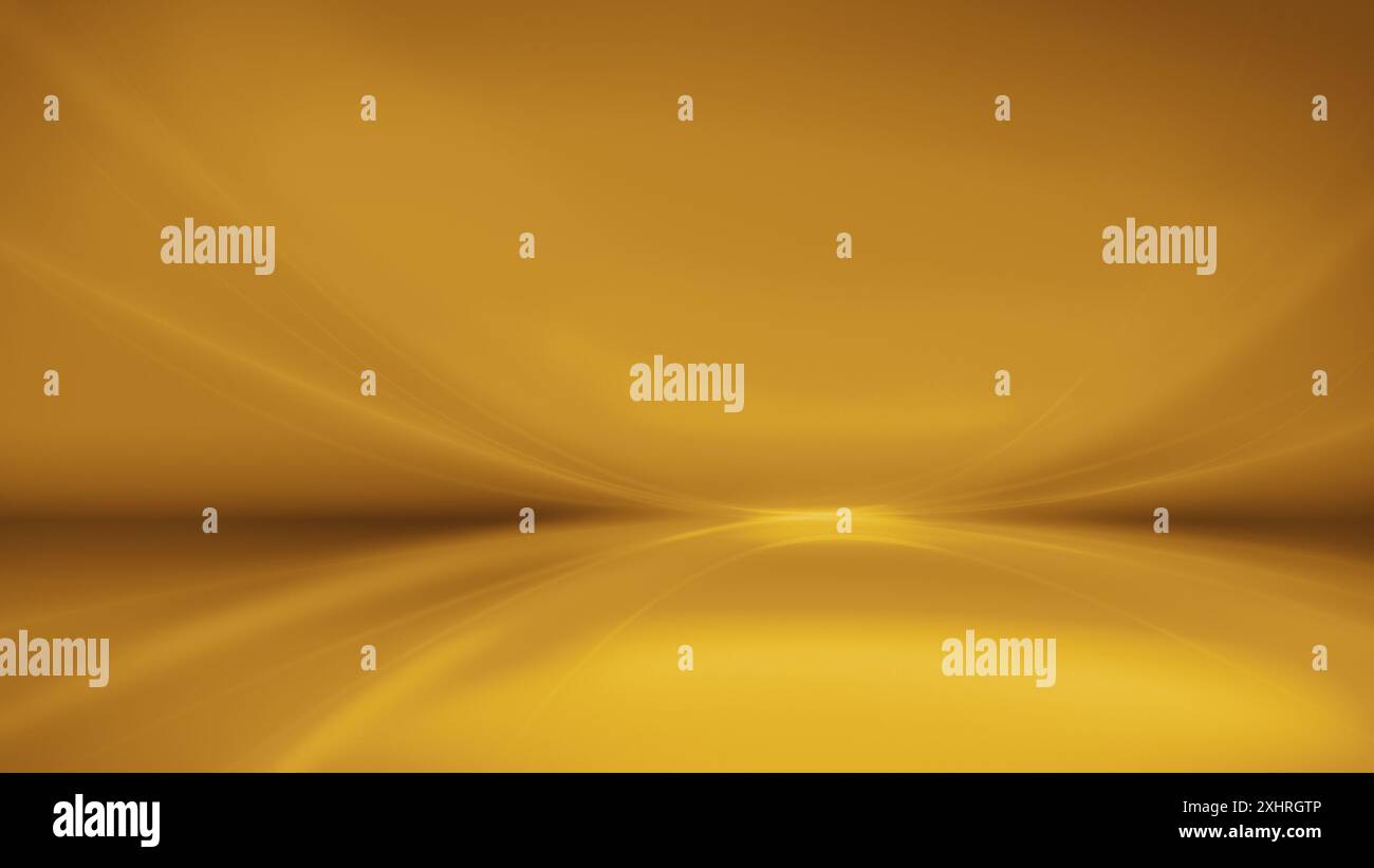 Abstrakter und moderner goldfarbener Hintergrund mit helleren, gebogenen Linien. Kopierbereich. 4K-Auflösung. Lebendige Vorlage in goldenen, orangen und braunen Farben. Stockfoto