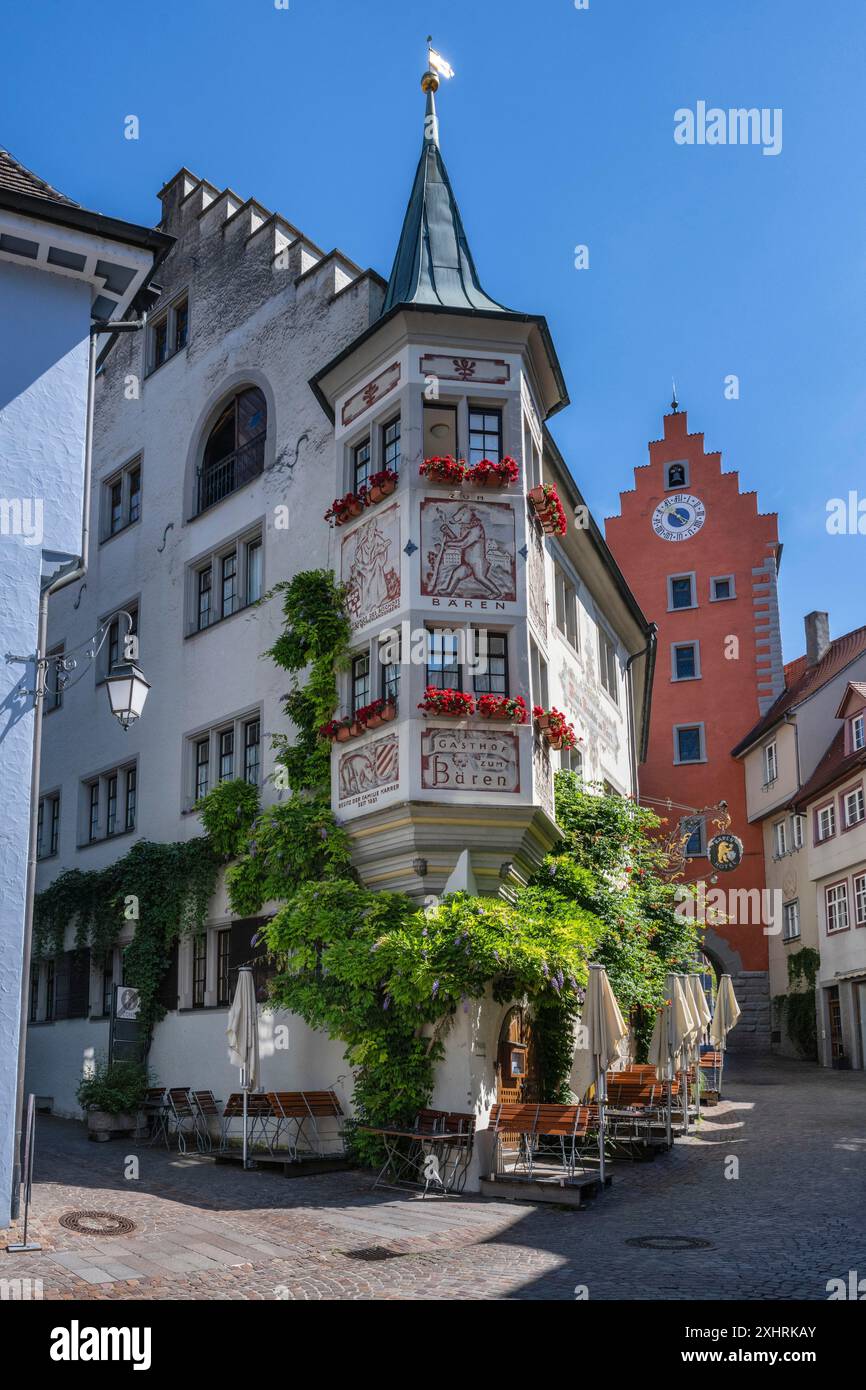 Der älteste gasthof in Meersburg, um das Jahr 1250 erbaute Gasthof zum Baeren, Altstadt von Meersburg am Bodensee, Bodenseeregion Stockfoto