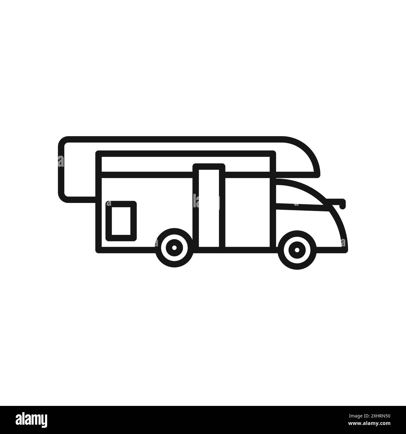 Camping Car Icon Schwarzer Linie Kunstvektor in schwarz-weiß Umrisse Set Sammlung Zeichen Stock Vektor