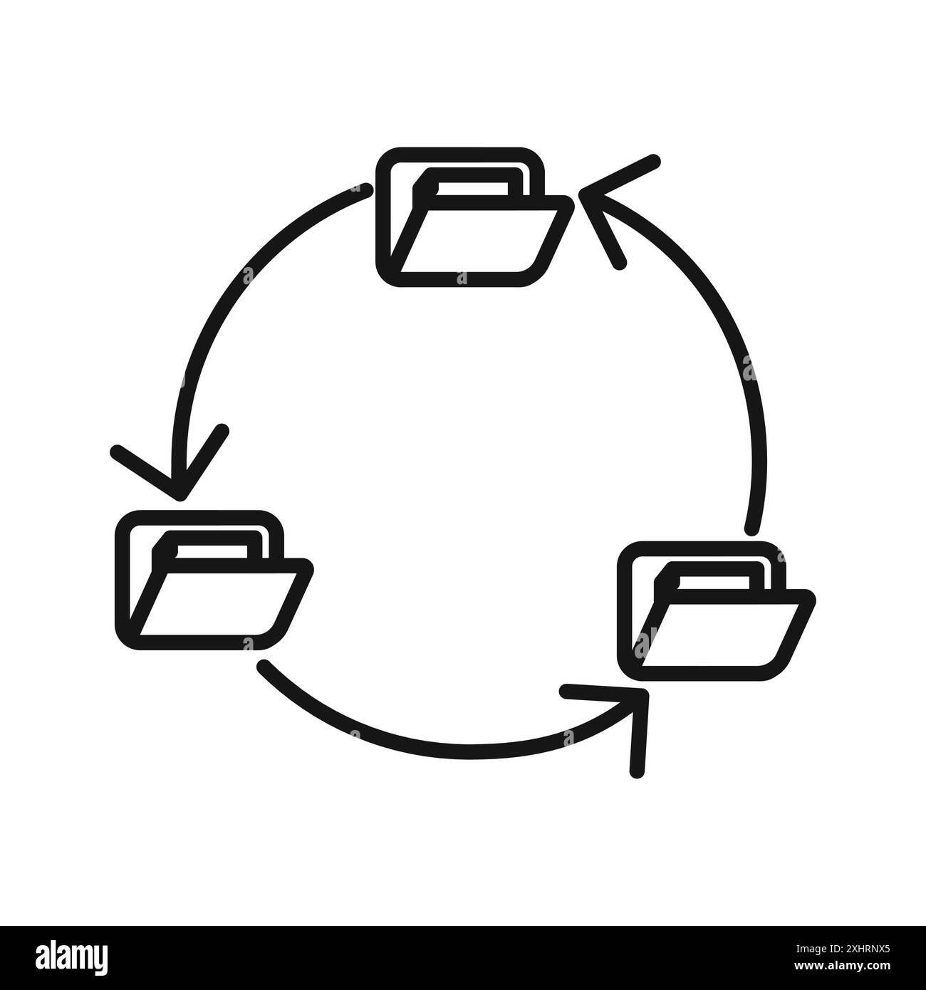 Symbol für Datensynchronisierung Schwarzer Strichvektor in Schwarzweiß-Umrandung Set Collection Sign Stock Vektor