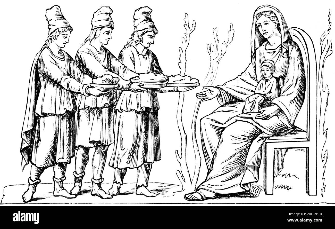 Madonna aus der Katakombe des hl. Calixtus Theodot, Katakombe des hl. Kallistus, Rom, Italien, heiliger Sitz, Angebote, historische Abbildung 1880 Stockfoto