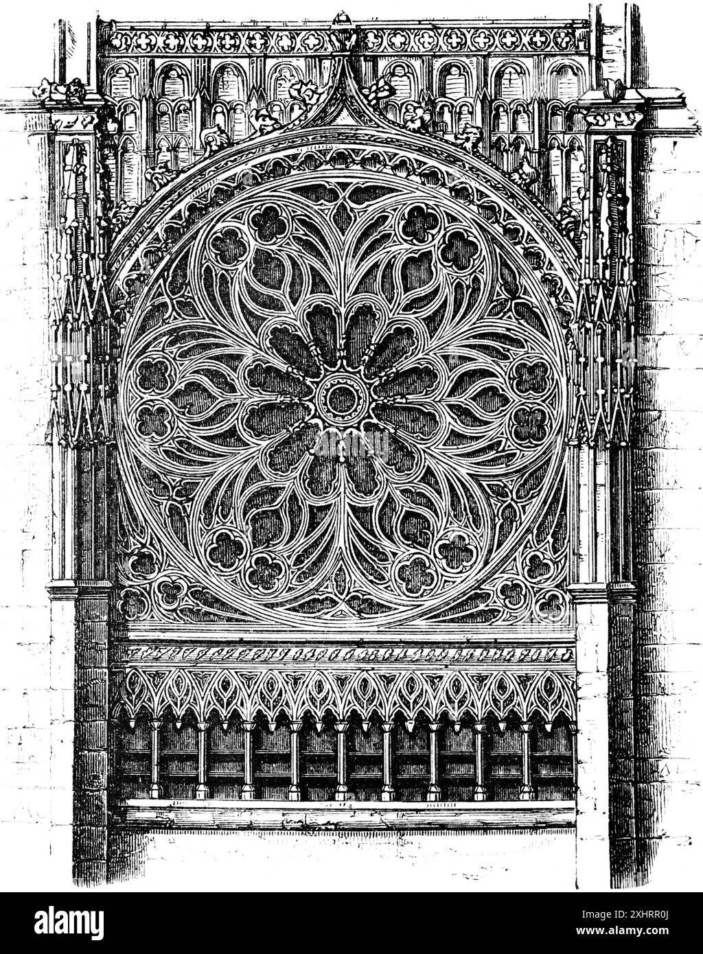Rosenfenster, Westfront der Kathedrale von Rouen, Krönungskirche, Frankreich, historische Abbildung 1880 Stockfoto