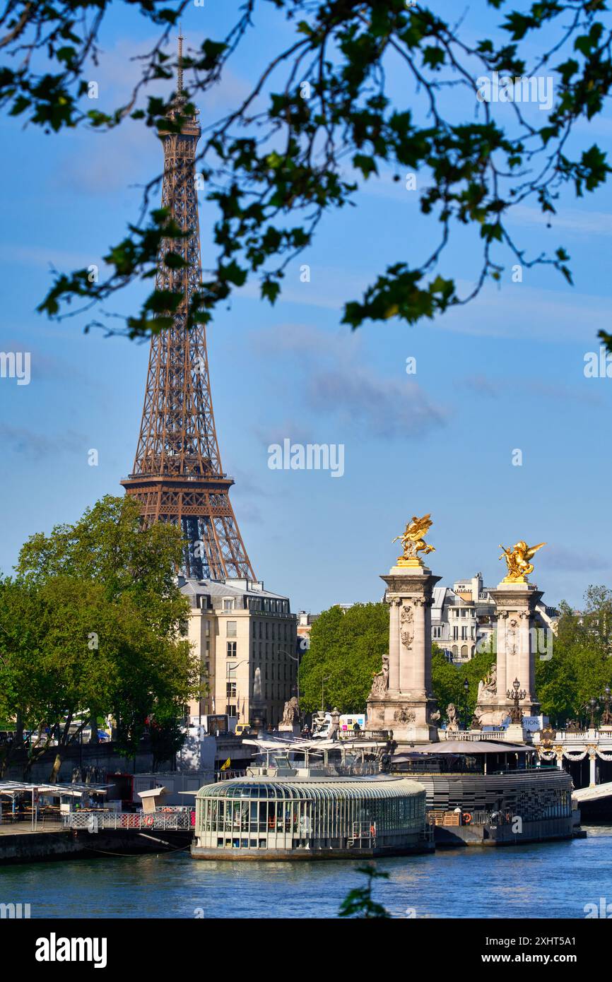 Pont Alexandre III, Sena River, Eiffelturm, Paris, Frankreich Stockfoto