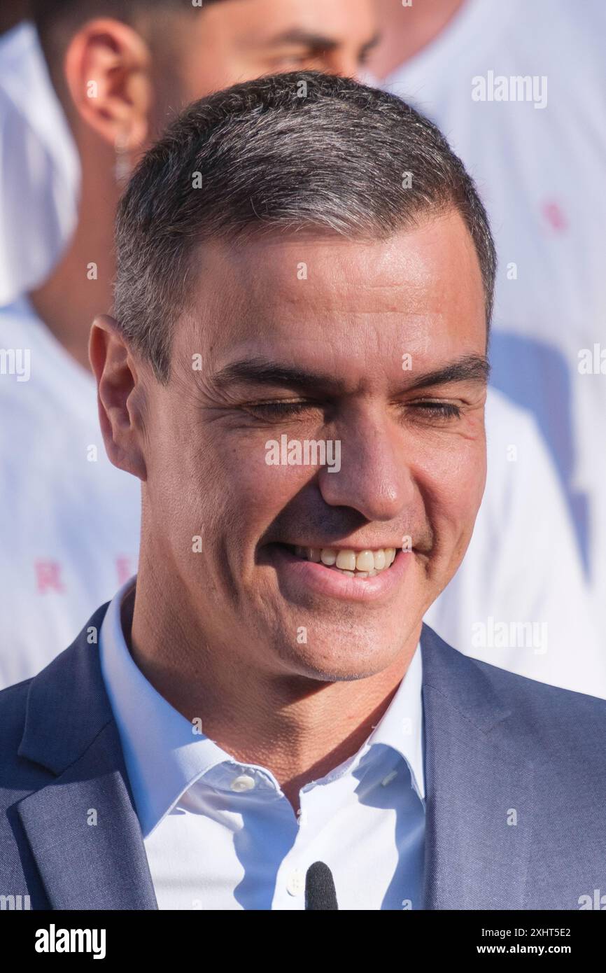Pedro Sanchez während der Feier der UEFA EURO 2024 auf der Plaza de Colon in Madrid, am 15. Juli 2024 Spanien Stockfoto Pedro Sanchez während der Feier der UEFA EURO 2024 auf der Plaza de Colon in Madrid, am 15. Juli 2024 Spanien Stockfoto
