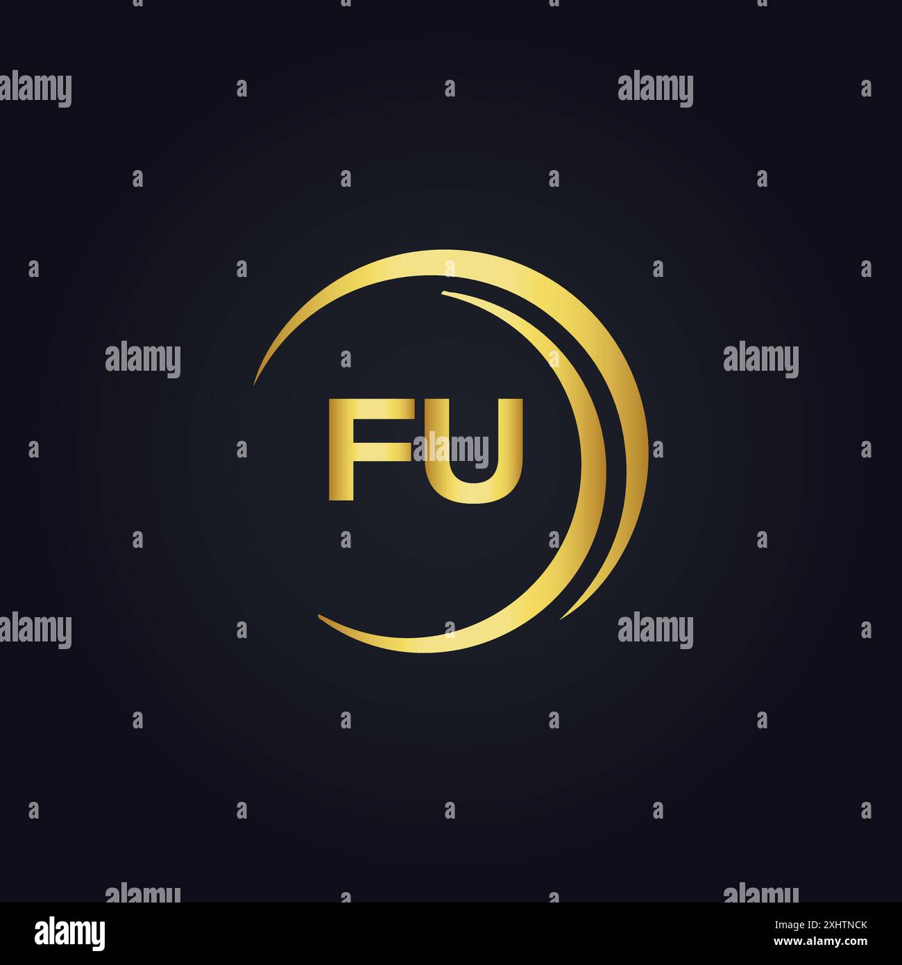 FU-Logo. F U-Konstruktion. Weißer FU-Buchstabe. FU, F U Letter Logodesign. Logodesign mit F U-Buchstaben in GOLD, GOLDENES LOGO, DREI, Stil. Letter-Logo in einem AR Stock Vektor