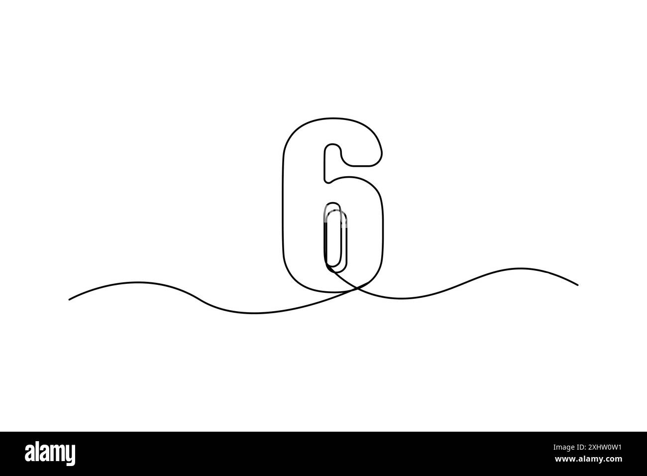 Symbol Nummer sechs. Minimalistischer Linienvektor. Einfaches numerisches Design. Sauberer weißer Hintergrund. Stock Vektor
