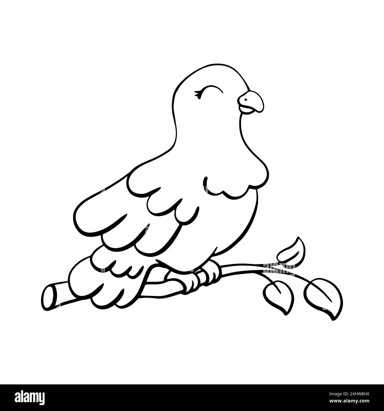 Taube ist Symbol für Frieden und Liebe. Ausmalseite für Kinder. Digitaler Stempel. Figur im Cartoon-Stil. Vektorillustration isoliert auf weißem Hintergrund. Stock Vektor